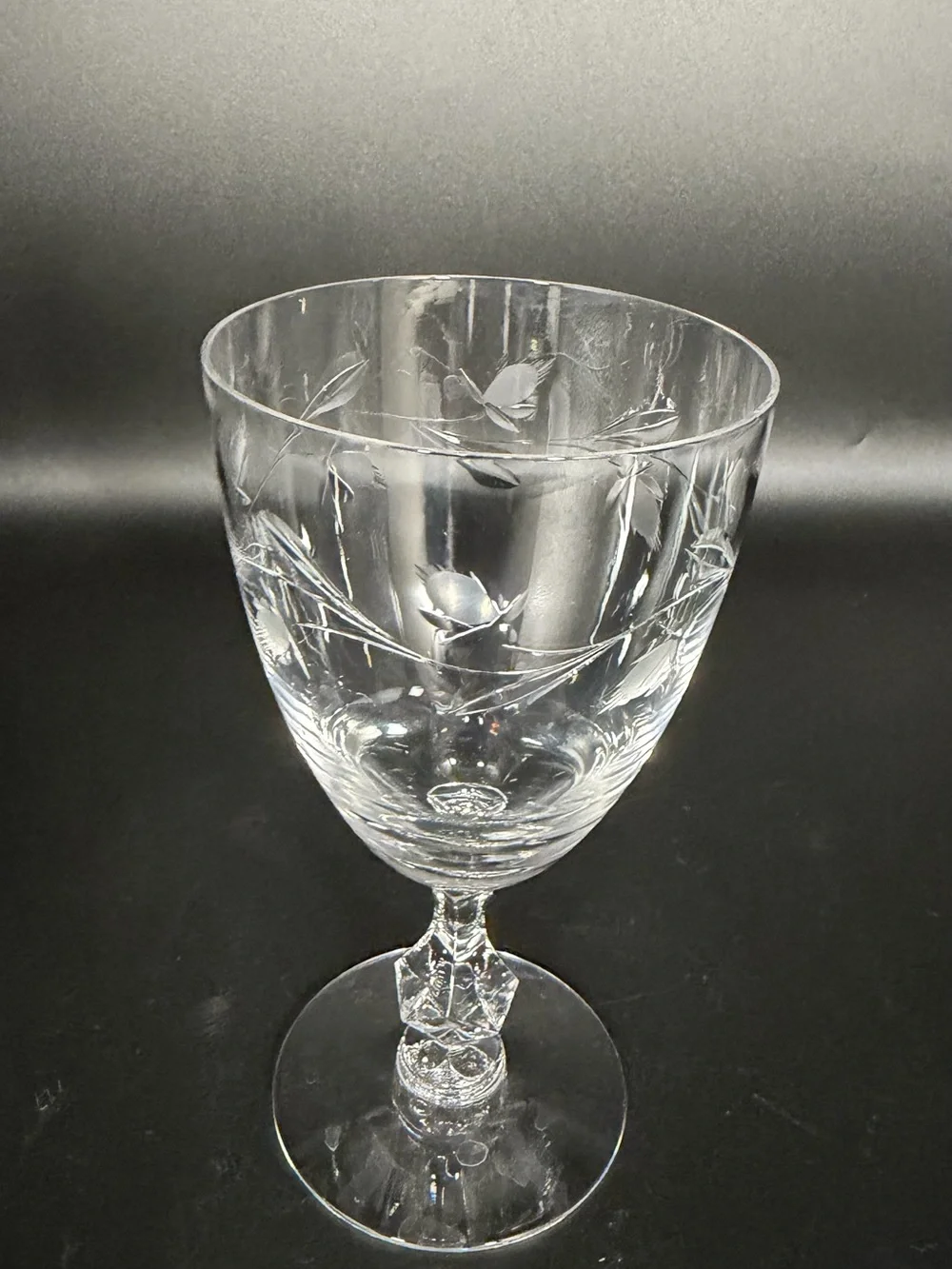 Vintage Etched Crystal Water Goblets  Faceted Stem Set of 5